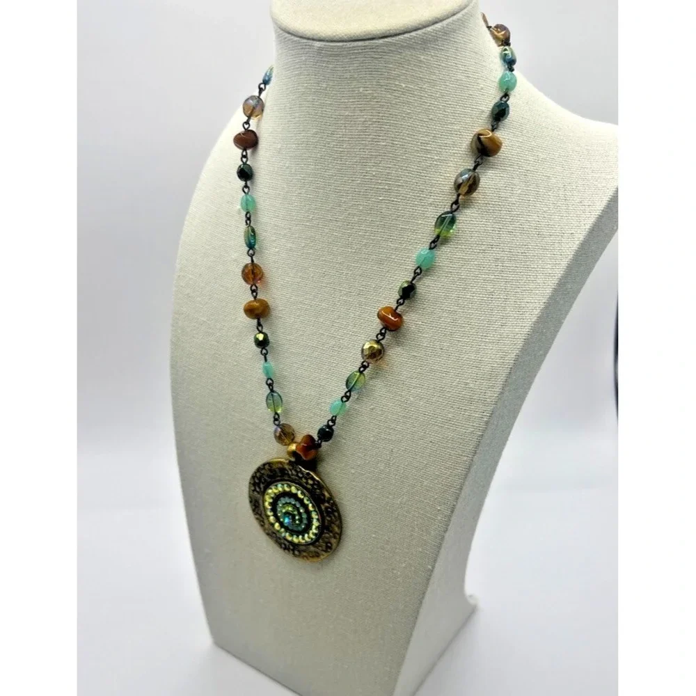 Avgad Artisan Vibes Pendant Necklace Boho Glass Beads Crystal Eclectic Aesthetic